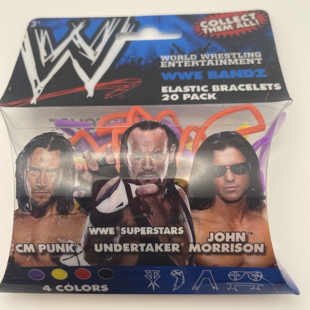 WWE Bandz Bracelets 20 pack/4 colors Undertaker, CM Punk, John Morrison NOS